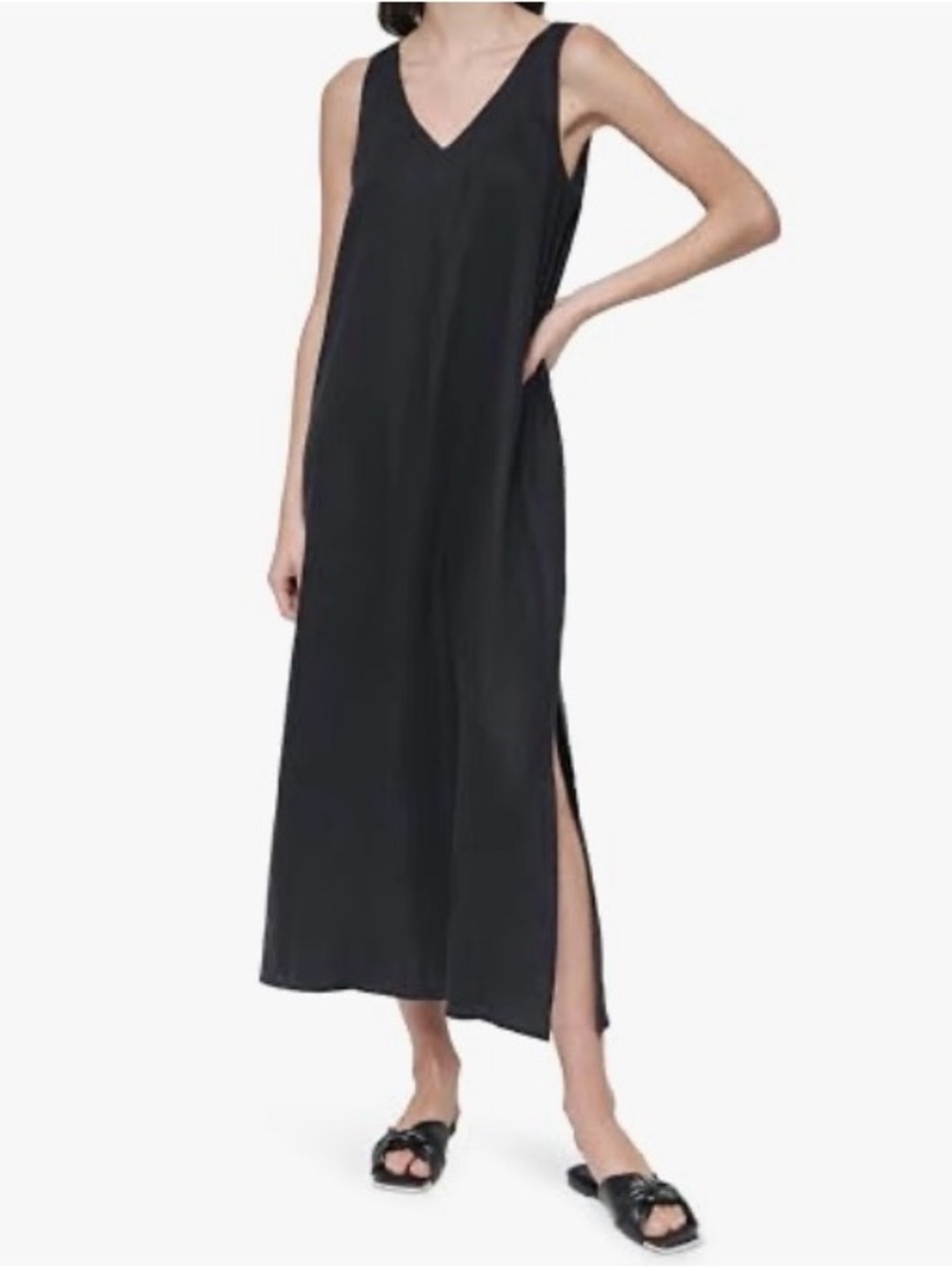 DKNY Sleeveless Black Maxi Skirt with Side Slit
